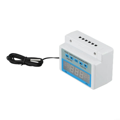 Beefed Up Digital Thermostat Temperature Controller With 30A High Power, Precise Temperature Regulation, Timer Function, Works With 220V AC Or 12V/24V DC, Adjustable Range For Heating And Cooling, Industrial DIY Ready DC24V 600W; white unit with sensor cable