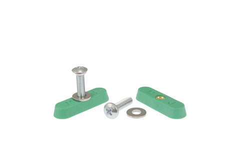 MatchFit Dovetail Track Nut Hardware 6 Pack for Jigs and Fixtures with green components and silver screws on white background.