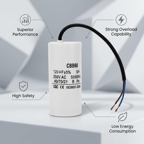 Heavy Duty Run Capacitor For Motors And Air Compressors 250VAC 120uF 50 60Hz Durable Metallized Polypropylene Film