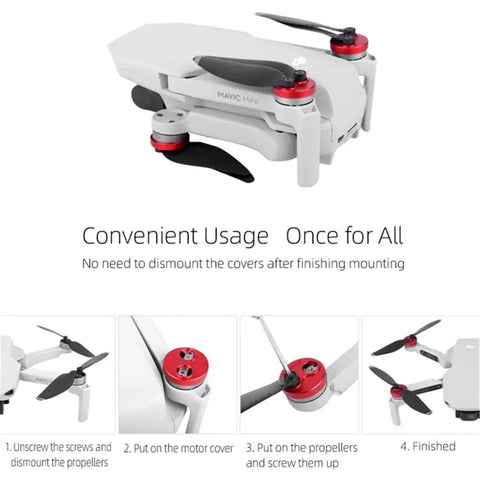 Drone Motor Cover Cap Set For Lito1 X1 Mini 4 3 Pro Mini 3 SE 1 installed on drone, showing convenient mounting steps and protection.