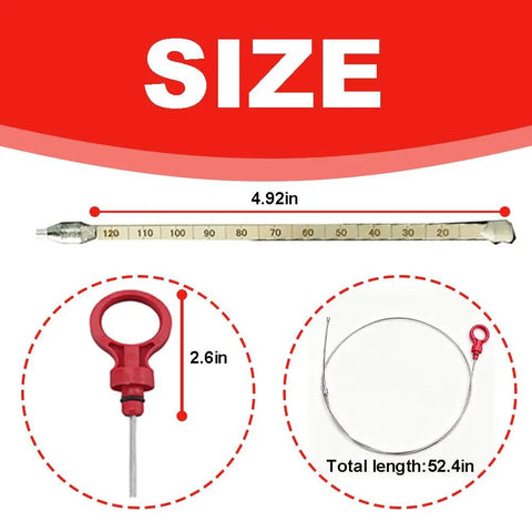 Universal Transmission Fluid Dipstick Tool size guide showing 4.92in stick, 2.6in handle, total length 52.4in.