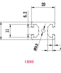 Technical drawing of Two Pack 1520 Aluminum CNC Profile Linear Rail Extrusion Frame dimensions for 3D printers and CNC machines.