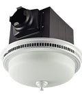 Decorative Round Bathroom Vent Fan With Light And Glass Globe, 110 CFM White Ceiling Exhaust, visible from side angle