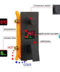 Badass Matte Black Ceiling Mount Shower System With Digital Display Mixer Tap And Ultra Thin Rainfall Head Delivering Epic Pressure For Your Ultimate Chill Bathroom Vibe Upgrade digital control panel showing temperature and time.