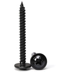 Flat Head Self Tapping Wood Screws Size 8 Three Quarters Inch, black oxide finish, close-up of threaded and countersunk head view
