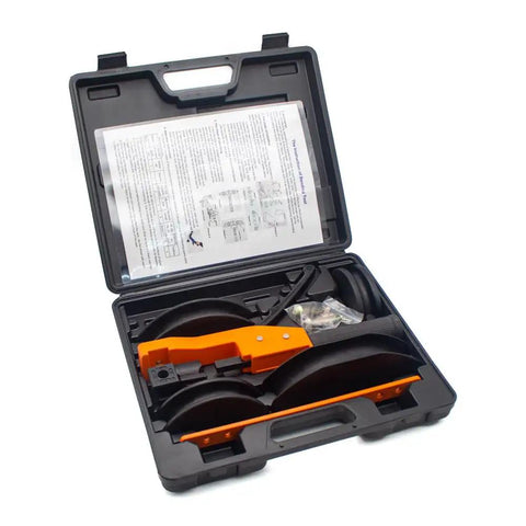 Heavy Duty Multi Size Copper Pipe Bending Tool Kit With Storage Case open view showing components for plumbing and HVAC use.