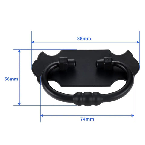 Two Pack Antique Black Cabinet Handle Pulls With Screws Easy Install For Doors Drawers Cabinets Wardrobes And Vintage Furniture Decor Classic Rustic Hardware For Kitchen Living Room And Bedroom, dimensions labeled.