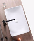 USZWBY Vessel Sinks Modern Minimalist Table Basin On The Counter Rectangular Washbasin Ceramic Art Bathroom Bowl Sink with black faucet.