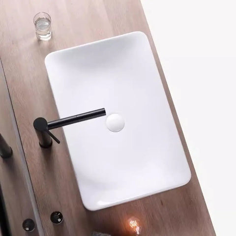 USZWBY Vessel Sinks Modern Minimalist Table Basin On The Counter Rectangular Washbasin Ceramic Art Bathroom Bowl Sink with black faucet.