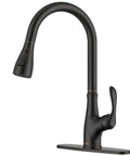 Oil Rubbed Bronze Kitchen Faucet With Pull Down Sprayer Single Handle High Arc Pull Out Spray Head Deck Plate Included cUPC Certified Hose