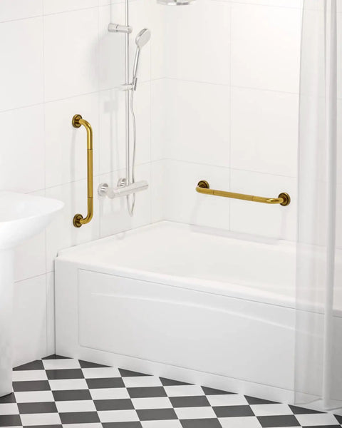 20 Inch Bronze Shower Grab Bar With Anti Slip Knurled Grip Antique Brass Finish Safe Bath Handrail in bathroom setup