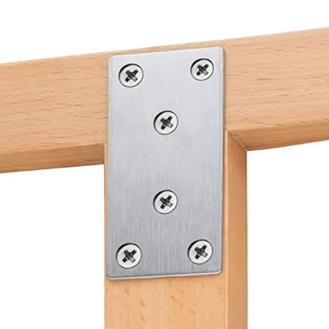 Stainless Steel Brace Plates Set With Screws, Corrosion Resistant Flat Corner Joining Plates on wooden furniture joint