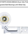 Single dryer idler pulley assembly with upgraded dual sealed ball bearings, replaces PD00032419, shown with metal bracket