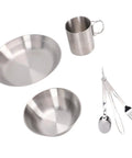 Outdoor Camping Utensil Set With 304 Stainless Steel Cutlery Thickened Cup Bowl And Plate Double Layer Vacuum Cup Lightweight 546g Mess Kit