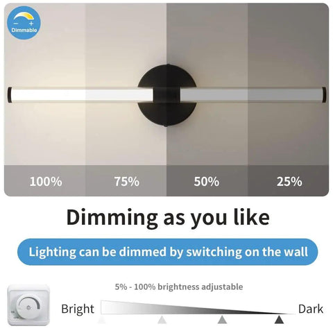 Modern Black LED Bathroom Vanity Light Fixture Wall Sconce 24 Inch 20W 4000K Soft White dimmable demonstration