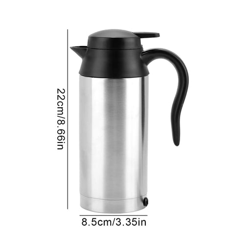 Portable Car Electric Kettle 750ml 24V Truck RV Compatible Hot Water Boiler, stainless steel design with insulated handle.