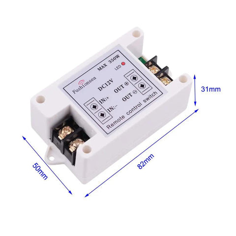 Dimensions of Beefy 12V 40A Relay With 1 Channel 433MHz Wireless Remote Control Latching Function Easy Install, showing 82mm x 50mm x 31mm.