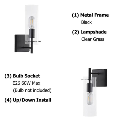 Black Wall Sconce Set Of 2 Modern Bathroom Vanity Lights Featuring Clear Glass Shades And Sturdy Metal Black Finish