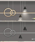 Linear Pendant Light In Black Metal With White Acrylic Shade, 60W LED Chandelier displayed in light and dark modes