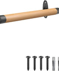 Sturdy Real Wood Handrail Designed For Indoor Stairs With Factory Attached Metal Brackets Bearing Three Hundred Pounds showing beech wood rail and screws.
