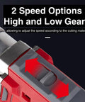 36V Cordless Metal Shear Cutter With Copper Motor Heavy Duty Tin Snip showing 2 speed options for sheet metal cutting