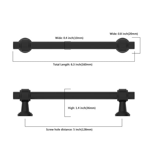 Diagram of 10 Pack 5 Inch Matte Black Cabinet Pulls, showing dimensions and ergonomic design.