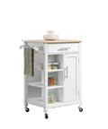 Gonna Love This Smooth Rollin Kitchen Island Cart Featuring Hella Roomy Storage Adjustable Shelves Hidden Cabinet Towel Holder And Brake Casters For Bedrooms Or Living Areas, 27x19x35 inch white MDF cart with two shelves and drawer.