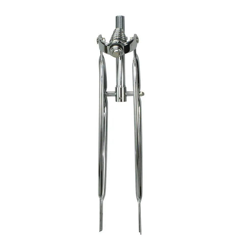 24 Inch Cruiser Classic Straight Spring Fork Chrome, Steel Construction With 1 Inch Steerer, 7 5 Eighth Inch Length, 4 Inch Threaded