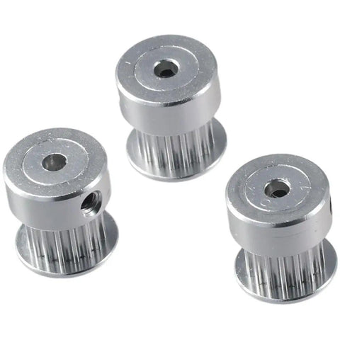 10 Pack GT2 Idler Pulleys With 16 Teeth And 3mm Bore for DIY 3D Printer Timing Belts, aluminum sync wheel, view of three pulleys