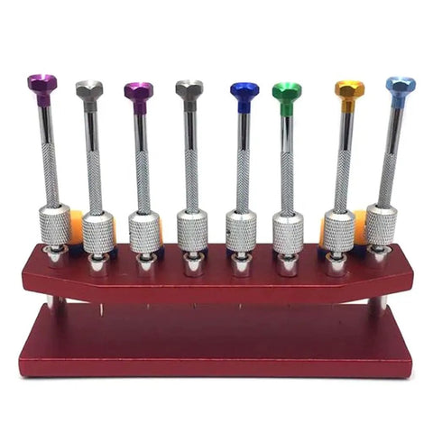 Top Notch Watch Repair Screwdriver Set 8 Piece Precision Tool Kit With Metal Stand For Tiny Screws 0.6mm To 1.6mm Tips