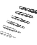 HHIP 4-flute high-speed steel end mill set, 6-piece, 3/8 in shanks, front view