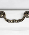 Set Of 6 Antique Bronze Drop Bail Cabinet Pulls With Carved Texture For Drawer Dresser And Closet Furniture, 5 Inch Hole Centers