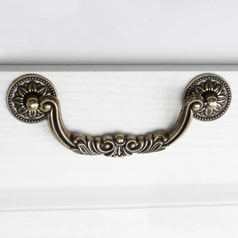 Set Of 6 Antique Bronze Drop Bail Cabinet Pulls With Carved Texture For Drawer Dresser And Closet Furniture, 5 Inch Hole Centers