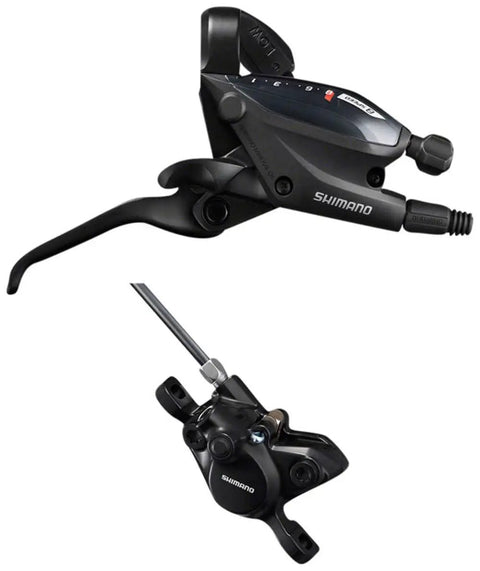 EZ Fire Plus 8 Speed Shifter And Disc Brake Lever Set for mountain bikes with durable aluminum construction shown.
