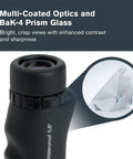 Nature 10x25 Monocular For Hiking And Wildlife Viewing Lightweight Travel Ready Tool For Birding On The Go With 10x Magnification And Bright 25mm Lens Built For Outdoor Adventures And Clear Distant Details, black monocular with BaK-4 prism lens detail