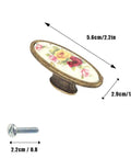 Ceramic Cabinet Handles Antique Brass Pulls Vintage Drawer Knobs For Kitchen Cupboard Bar Pastoral European Style Flower Door Hardware For Dresser Closets Wardrobe And Furniture With Timeless Retro Vibe close-up view with screw