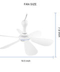 Ultra Quiet USB Ceiling Fan With Remote And Timer, 4 Speed Portable DC Plug In Hanging Fan, 16.5in diameter, 7.9in height