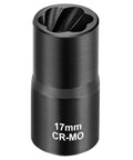 Front view of 17mm Lug Nut Remover For Stripped Bolts And Rounded Nuts Wheel Lock Removal Kit in black chrome-molybdenum steel