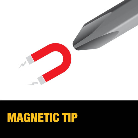 Illustration of Fixed Bar Screwdriver Set 10 Piece With Magnetic Tip For Quick Fastener Fit highlighting magnetic tip feature.
