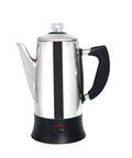 Percolator Coffee Pot Electric Brewer With Cool Touch Handle And Clear Brew Progress Knob 12 Cup No Fuss On Off Switch Keeps Coffee Warm Stainless Steel 360 Degree Swivel Base For Easy Brew View