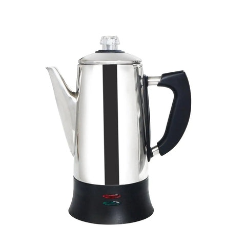 Percolator Coffee Pot Electric Brewer With Cool Touch Handle And Clear Brew Progress Knob 12 Cup No Fuss On Off Switch Keeps Coffee Warm Stainless Steel 360 Degree Swivel Base For Easy Brew View