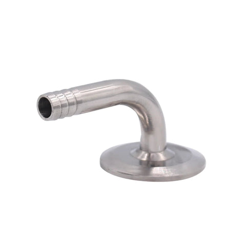 Stainless steel 90-degree sanitary hose barb elbow with flange base for 1/2 inch tube OD