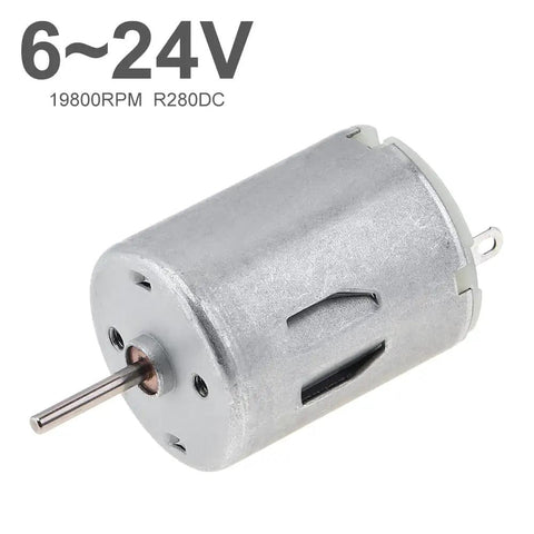 R280 DC Motor 6 To 24 Volt 19800 RPM High Speed Micro Motor, silver casing and spindle, for DIY projects