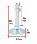Beast Mode Heavy Gauge Carbon Steel Fixed Leveling Feet Two Pack Adjustable Support Legs with M12 threaded base and dimensions.