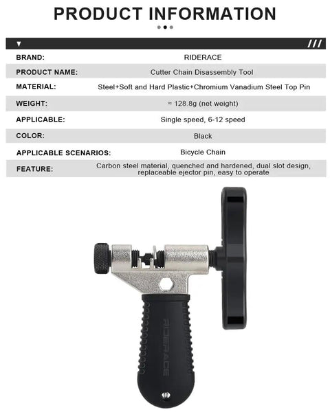 All In One Bike Chain Tool Repair Kit with black chain breaker tool for 8 to 10 speed bike chains disassembly.