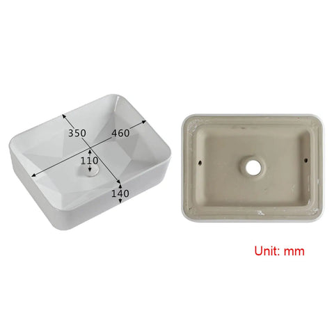 USZWBY Bathroom Vessel Sink Bathroom Vessel Sink, Geometry Artistic White Ceramic Sink Bowl, top view with dimensions.