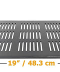 2 Pack 1U Vented Cantilever Server Rack Shelf 10 Inch Deep fits standard 19 Inch network cabinets with ventilation slits.