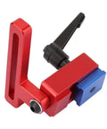 Heavy Duty Cnc Machined Aluminum Miter Track Stop Block Fits 30mm T Slot Rails, red and blue, for precise woodshop measurements.