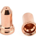 Top Tier 20 Pack Plasma Cutter Consumables Kit With 51246 Nozzle Tips And 52556 Electrodes For Pro Level Cutting Performance On Steel That Fits Pt-100 Torches Securely Made For Long Lasting Heavy Duty Work Without Modification Required. Copper nozzle tips shown, designed for precision steel cutting.