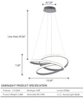 Modern LED Ring Pendant Light Fixture For Dining Rooms And Kitchen Islands, Totally Slick Adjustable Acrylic Grey Chandelier, 36W 4000K Neutral Daylight
